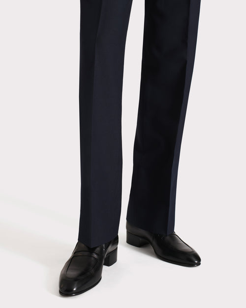 STRAIGHT HIGH-WAISTED TROUSERS IN WOOL TWILL – NAVY - Husbands Paris - 1