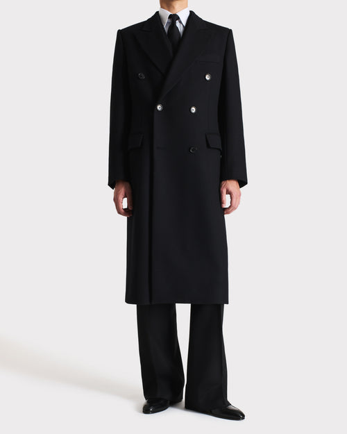DOUBLE-BREASTED COAT IN VIRGIN WOOL TWILL - BLACK - Husbands Paris - 1