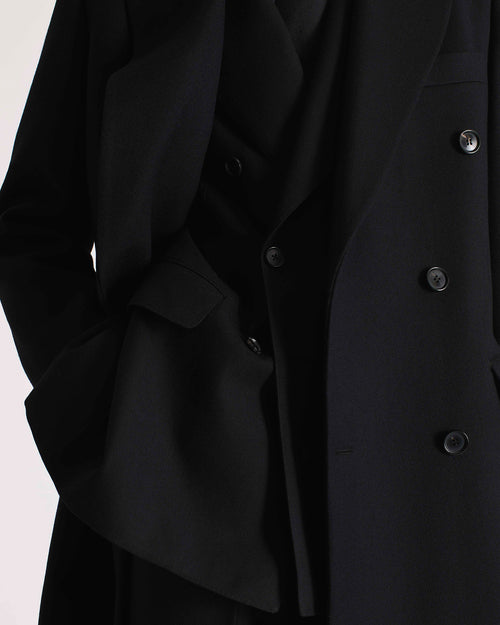 DOUBLE-BREASTED COAT IN VIRGIN WOOL TWILL - BLACK - Husbands Paris - 2