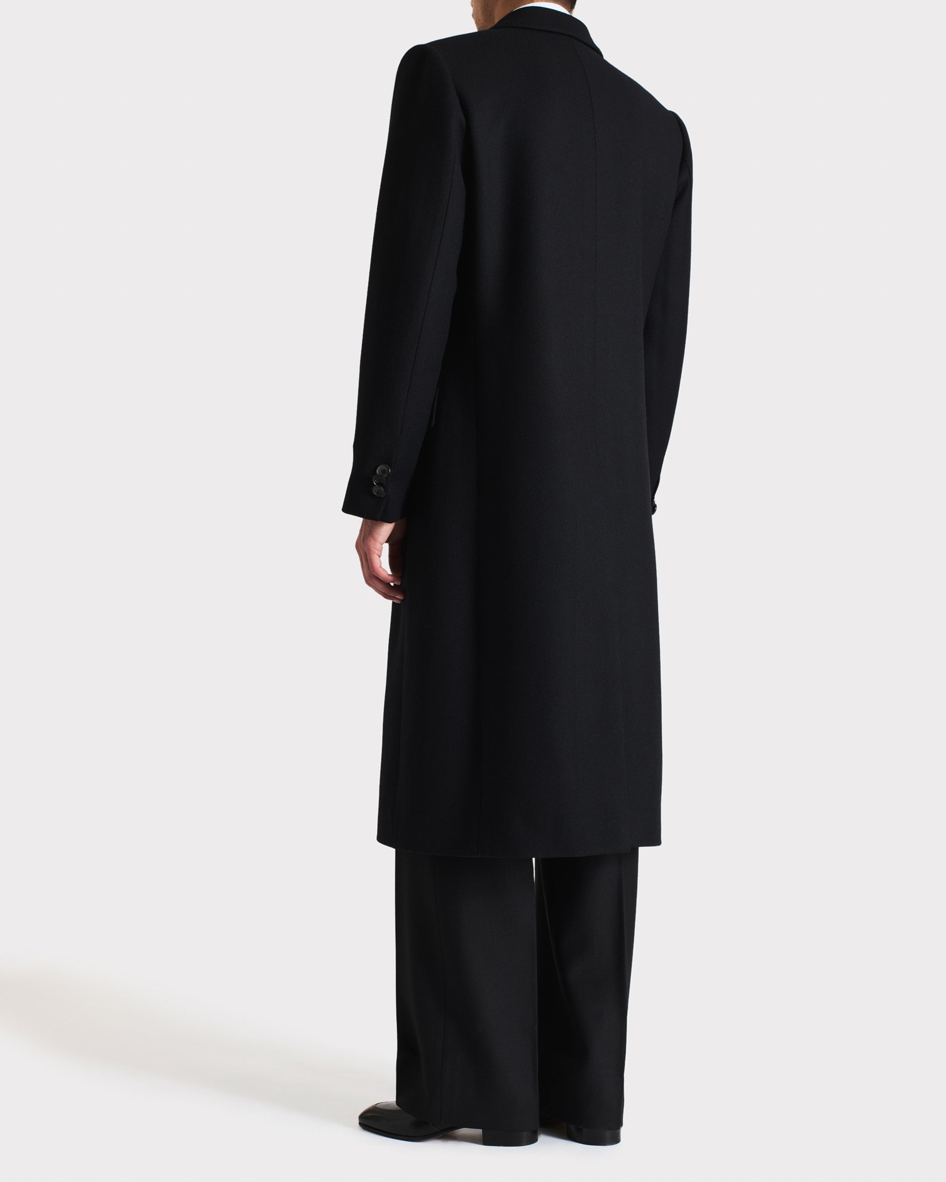 DOUBLE-BREASTED COAT IN VIRGIN WOOL CAVALRY TWILL - BLACK