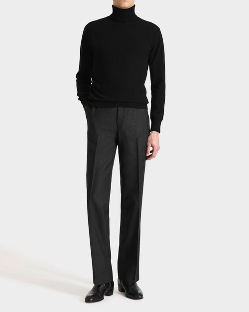 STRAIGHT HIGH-WAISTED TROUSERS IN WOOL TWILL - ANTHRACITE - Husbands Paris - 5