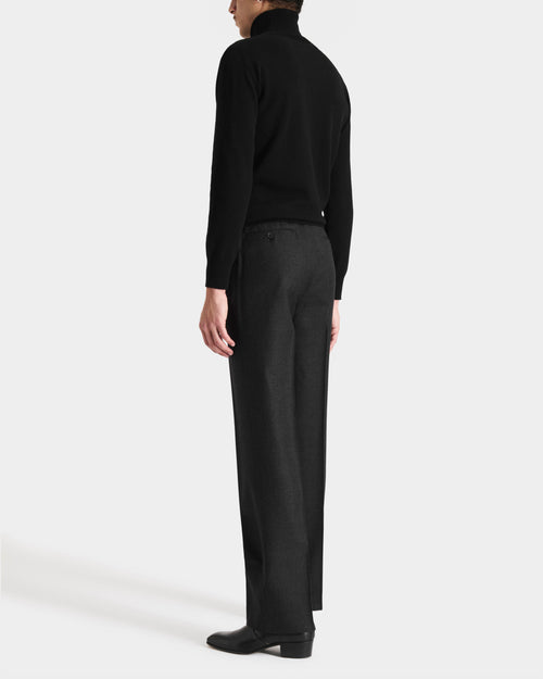 STRAIGHT HIGH-WAISTED TROUSERS IN WOOL TWILL - ANTHRACITE - Husbands Paris - 4