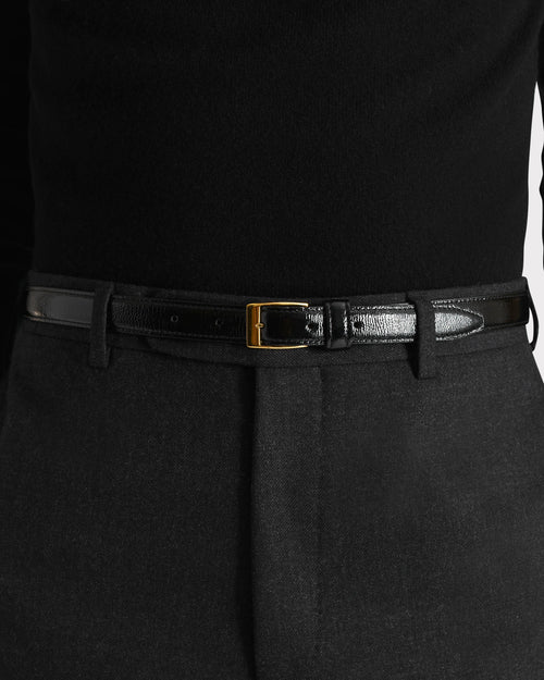 CEINTURE FINE EN CUIR DE VEAU VERNI CRAQUELÉ - NOIRE - Husbands Paris - 3