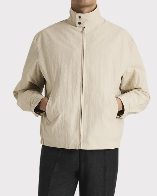 ZIPPED JACKET IN COTTON AND POPLIN – LIGHT BEIGE - Husbands Paris - 1