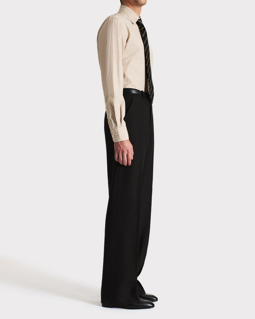WIDE COLLAR SHIRT IN COTTON POPLIN – BEIGE STRIPES - Husbands Paris - 3