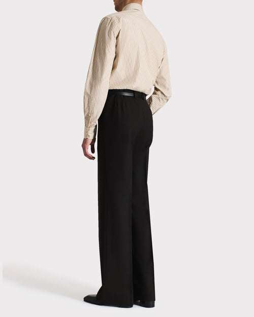 WIDE COLLAR SHIRT IN COTTON POPLIN – BEIGE STRIPES - Husbands Paris - 4