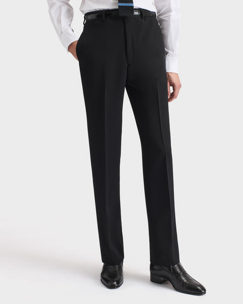PANTALON DROIT TAILLE HAUTE EN DOESKIN DE LAINE - NOIR - Husbands Paris - 1
