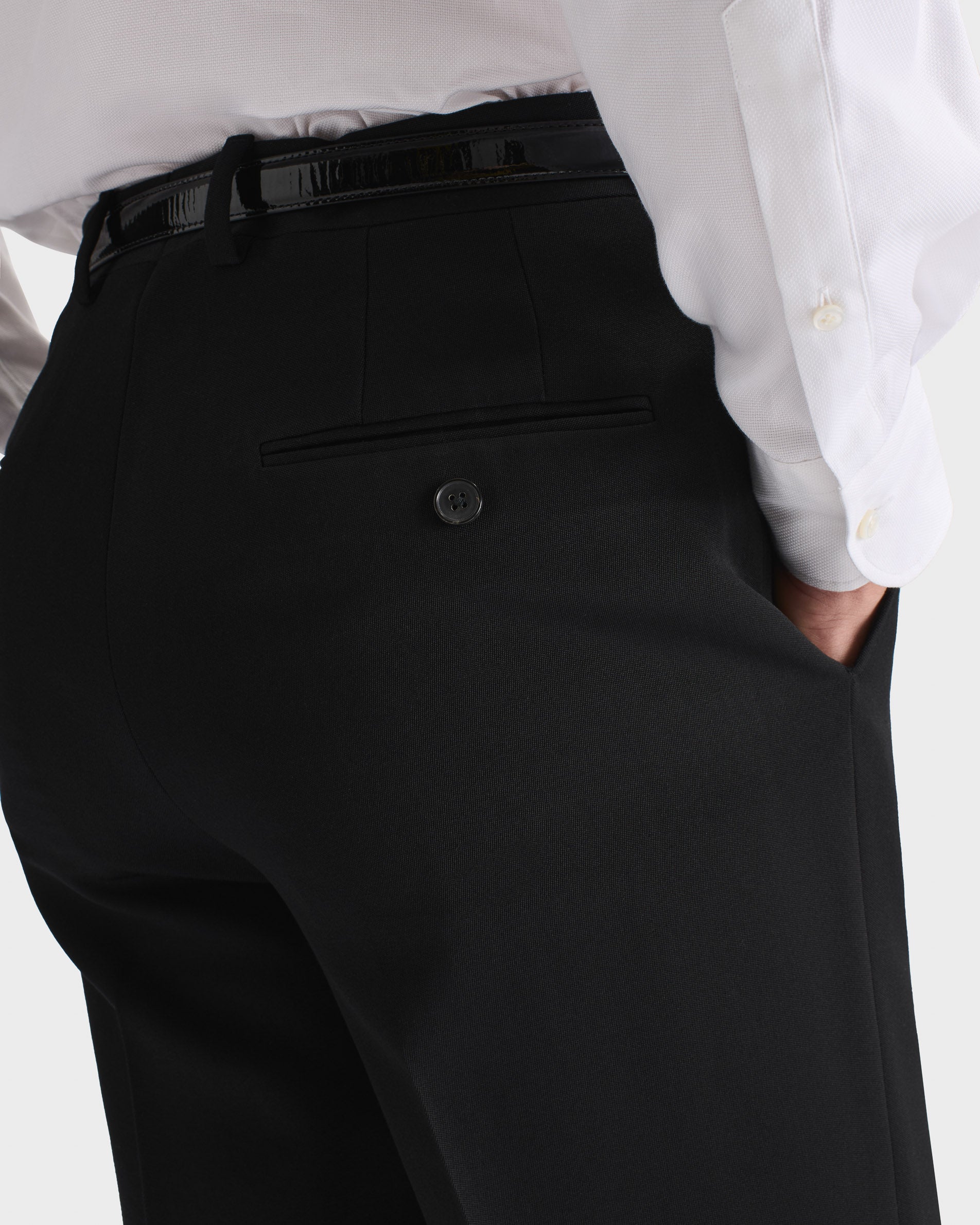 FLARED HIGH-WAISTED TROUSERS IN DOESKIN - BLACK | Husbands Paris