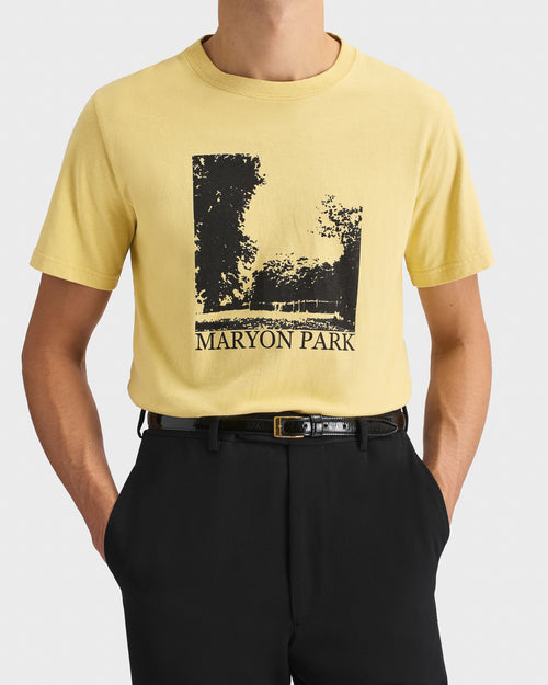 T-SHIRT GRAPHIQUE EN JERSEY DE COTON - JAUNE ACIDE ET NOIR CASSÉ - Husbands Paris - 1