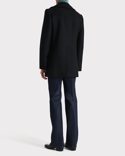 PEA COAT IN VIRGIN WOOL TWILL - BLACK - Husbands Paris - 4