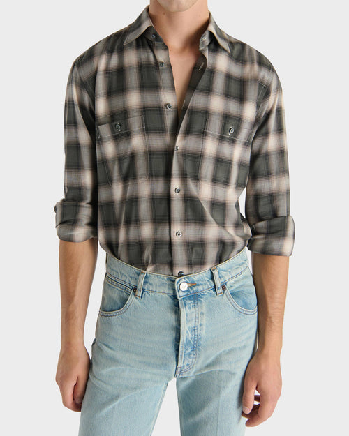 CLASSIC COLLAR SHIRT IN COTTON TWILL - MILITARY PLAID - Husbands - 1