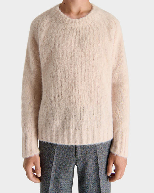 CREWNECK SWEATER IN BRUSHED SUPERFINE ALPACA BLEND - CREAM - Husbands Paris - 1