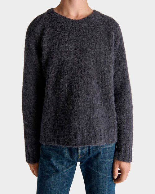 CREWNECK SWEATER IN BRUSHED SUPERFINE ALPACA BLEND - INK - Husbands Paris - 1
