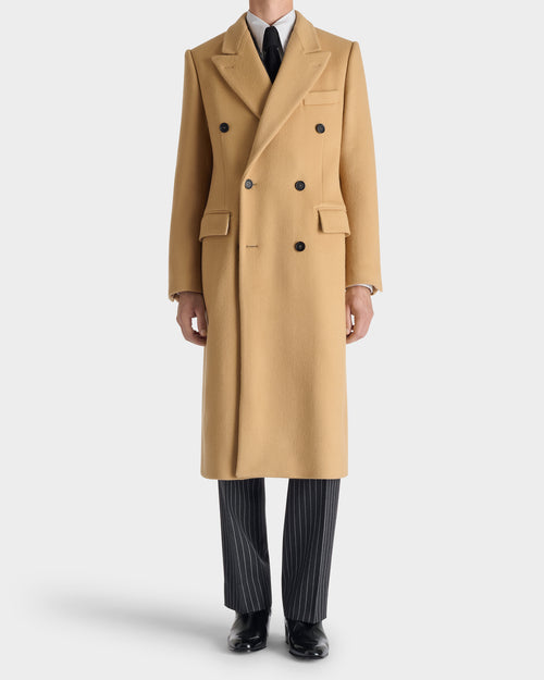 DOUBLE-BREASTED COAT IN VIRGIN WOOL - CAMEL - Husbands - 1