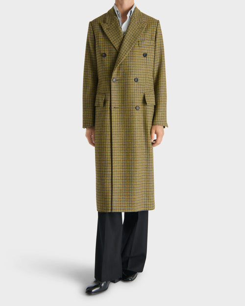 DOUBLE-BREASTED COAT IN WOOL TWEED - GREEN AND BLACK GUN CLUB - Husbands - 1