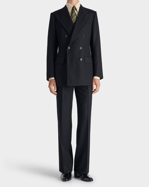 DOUBLE-BREASTED SUIT IN WOOL FLANNEL - BLACK - Husbands - 1