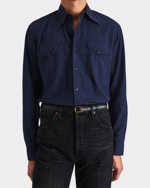 CHEMISE BOY SCOUT EN POPELINE DE COTON - BLEU COBALT FONCÉ - Husbands Paris - 1