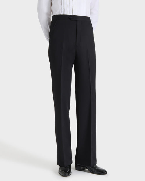 FLARED TROUSERS IN WOOL GRAIN DE POUDRE - BLACK - Husbands Paris - 1