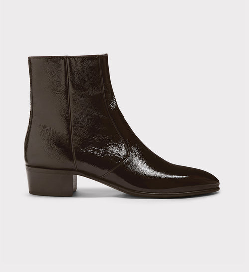BOTTINES ZIPPÉES EN CUIR DE VEAU VERNI CRAQUELÉ - ÉBÈNES - Husbands Paris - 1