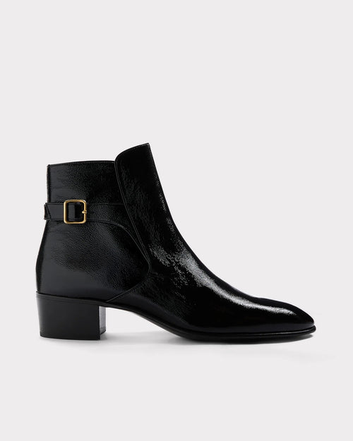 BOTTINES JODHPUR EN CUIR DE VEAU VERNI CRAQUELÉ – NOIRES - Husbands Paris - 1