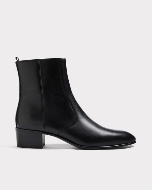 BOTTINES ZIPPÉES EN CUIR DE VEAU BOX - NOIRES - Husbands Paris - 1