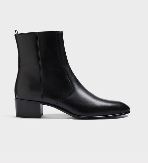 BOTTINES ZIPPÉES EN CUIR DE VEAU BOX - NOIRES - Husbands Paris - 1