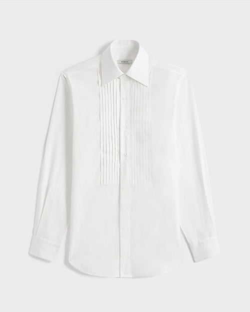 WIDE COLLAR TUXEDO SHIRT IN COTTON PINPOINT - WHITE - Husbands Paris - 1