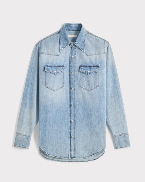 WESTERN SHIRT IN SELVEDGE COTTON DENIM - BLUE STONE WASHED - Husbands Paris - 1