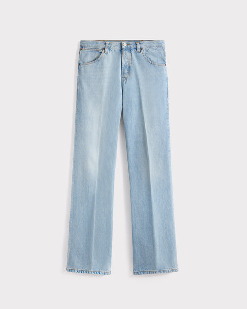 FLARED HIGH-WAISTED JEANS IN COTTON DENIM - BLUE STONE WASH - Husbands Paris - 1