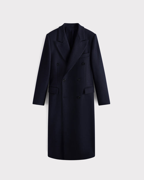 DOUBLE-BREASTED COAT IN TWILL - NAVY - Husbands Paris - 1