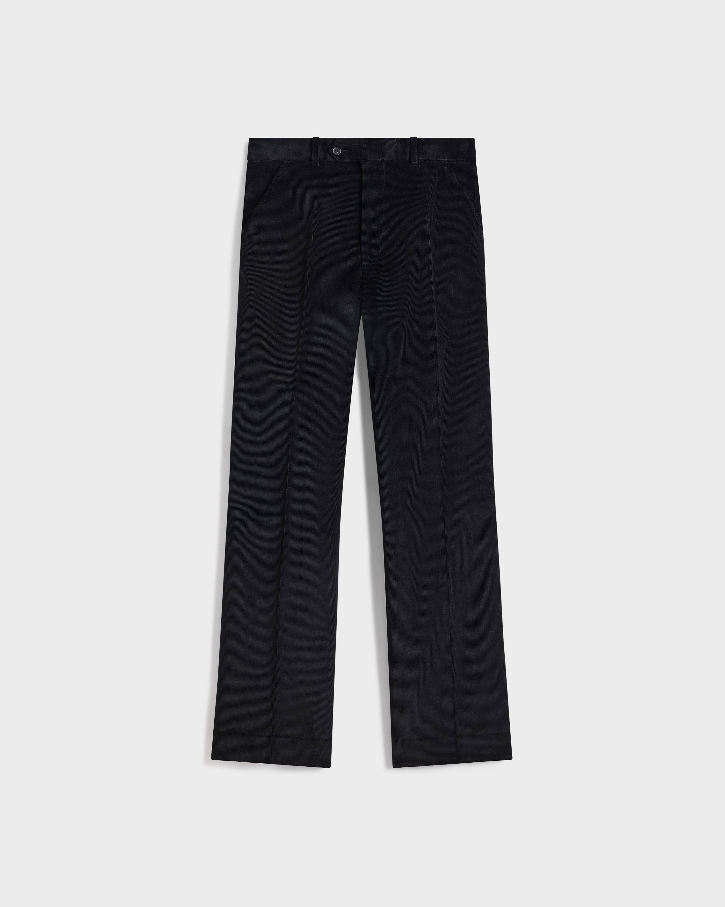 FLARED HIGH-WAISTED TROUSERS IN CORDUROY - BLACK | Husbands Paris