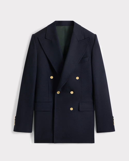 DOUBLE-BREASTED JACKET IN WOOL TWILL - NAVY - Husbands Paris - 1