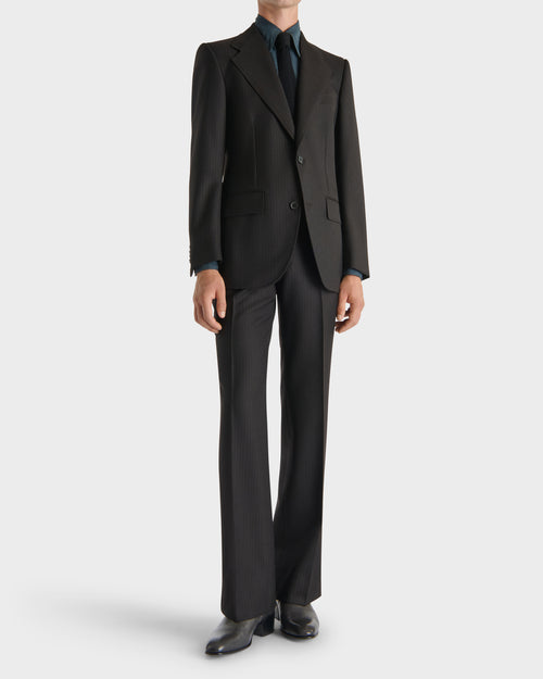 SINGLE-BREASTED SUIT IN WOOL TWILL - DARK CHOCOLATE WITH STRIPES - Husbands - 1