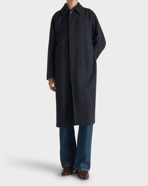 SINGLE-BREASTED COAT IN WOOL TWEED - NAVY AND BROWN PRINCE OF WALES - Husbands - 1