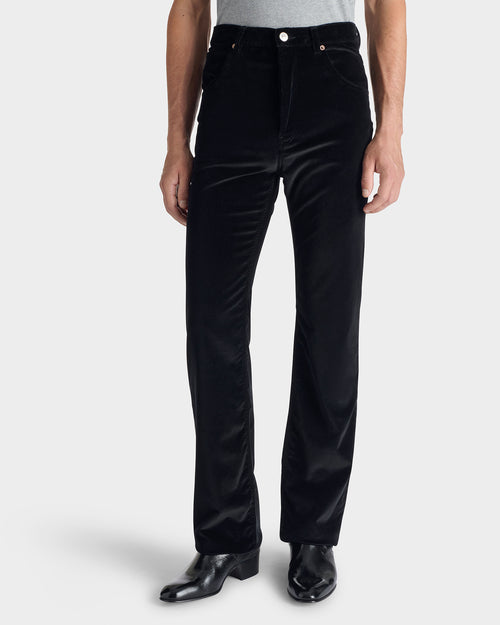 STRAIGHT JEANS IN COTTON AND VISCOSE VELVET - BLACK - Husbands - 1