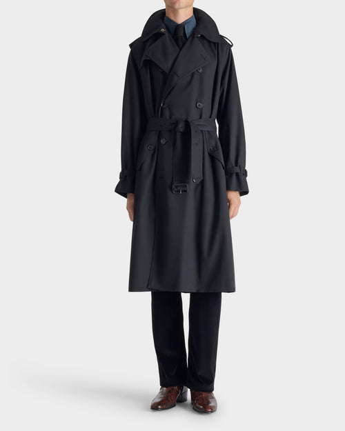 TRENCH-COAT EN GABARDINE DE POLYCOTON - BLEU MARINE - Husbands - 1