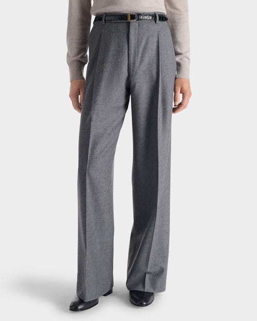 WIDE PLEATED TROUSERS IN WOOL FLANNEL - GREY - Husbands - 1