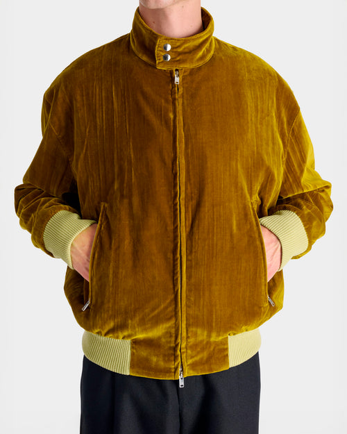 ZIPPED JACKET IN PLEATED COTTON VELVET - GOLD - Husbands Paris - 1