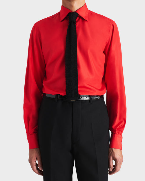 CHEMISE COL CLASSIQUE EN POPELINE DE SOIE - TANGERINE - Husbands Paris - 1