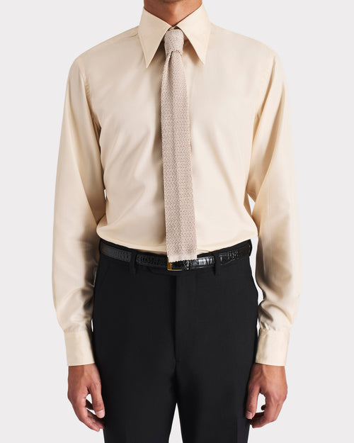 CRAVATE EN SOIE TRICOTÉE - BEIGE - Husbands Paris - 3
