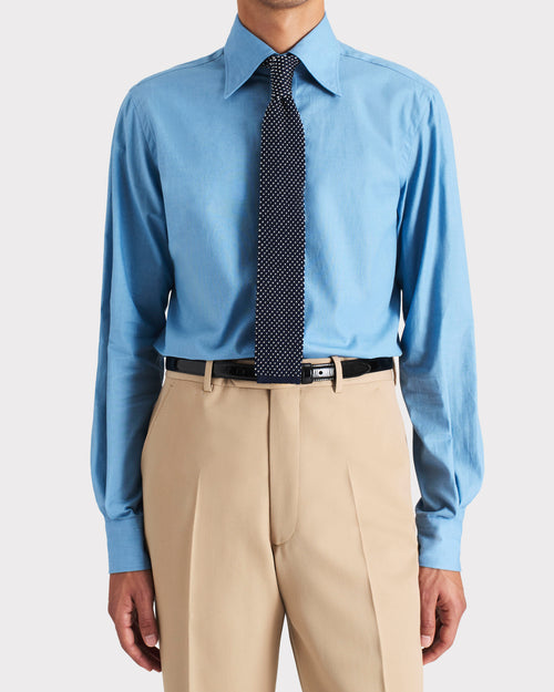 CRAVATE EN SOIE TRICOTÉE - BLEU MARINE À POINTS BLANCS - Husbands Paris - 3