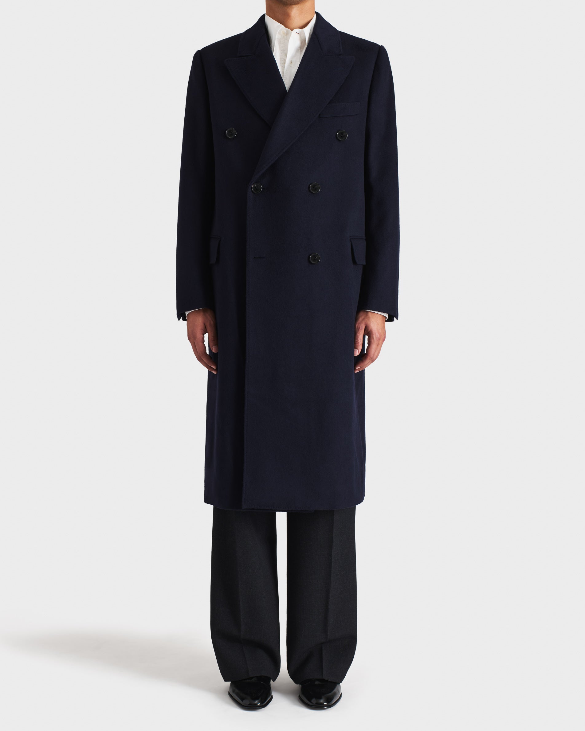 DOUBLE-BREASTED COAT IN TWILL - NAVY | Husbands Paris