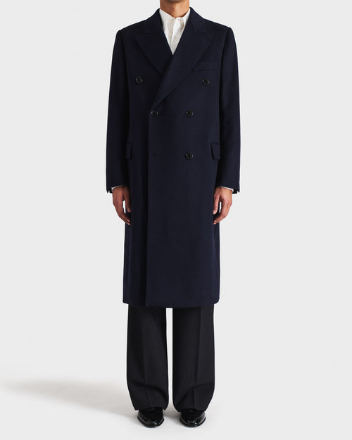 DOUBLE-BREASTED COAT IN WOOL TWILL - NAVY - Husbands Paris - 1