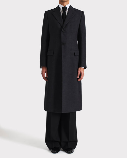 MANTEAU CROISÉ EN TWEED DE LAINE THORNPROOF - ANTHRACITE - Husbands Paris - 1