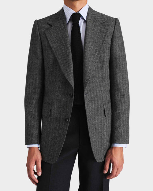 VESTE CROISÉE EN 2-PLY LAINE ET MOHAIR - CHEVRONS NOIR ET GRIS - Husbands Paris - 1