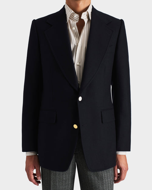 VESTE CROISÉE EN LAINE FLANELLE - BLEU MARINE - Husbands Paris - 1