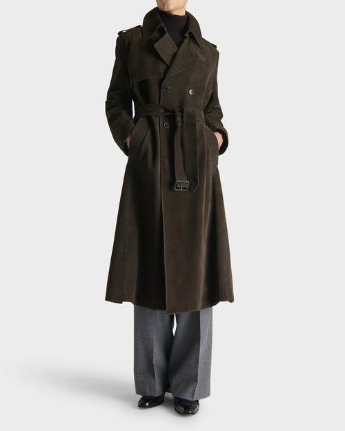 TRENCH COAT IN SUEDE CALFSKIN - EBONY - Husbands - 1