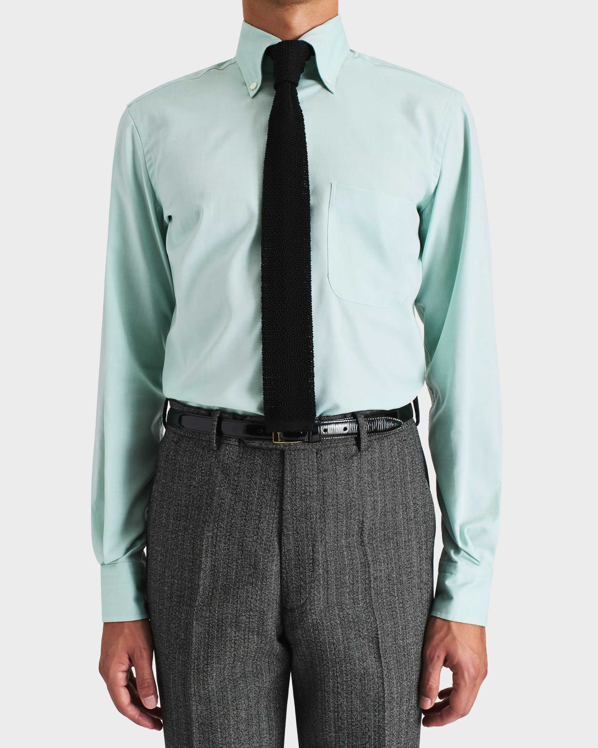 HUSBANDS PARIS cotton satin shirt エメラルド WIDE BUTTON-DOWN COLLAR SHIRT IN COTTON PINPOINT - MINT | Husbands