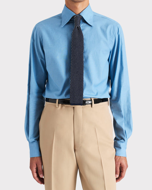 CHEMISE COL LARGE EN COTON CHAMBRAY - BLEU - Husbands Paris - 1