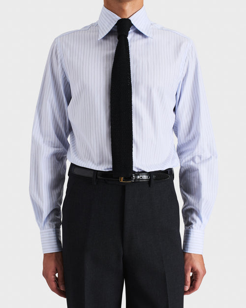 CHEMISE COL LARGE EN COTON POPELINE - BLEU CLAIR À RAYURES - Husbands Paris - 1